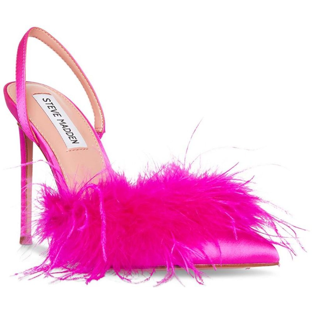 Steve Madden Womens Alexis Pink Satin Feathers Dressy Pumps Shoes NWT